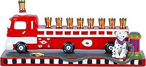 3D Fire Truck Menorah Collectible Fire Engine Menorah with Sculptured Dalmatian Fire Dog & Hydrent Menorah Fits Standard Hanukkah Candles