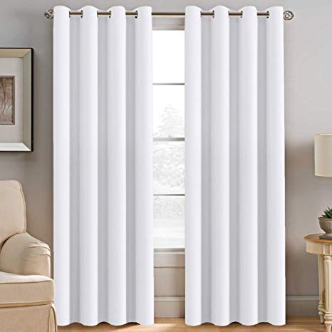 H.VERSAILTEX Blackout Curtain for Living Room Thermal Insulated Window Treatment Curtain Extra Long 108 inch Length Energy Saving Solid Grommet Top Blackout Drape, One Panel, Pure White