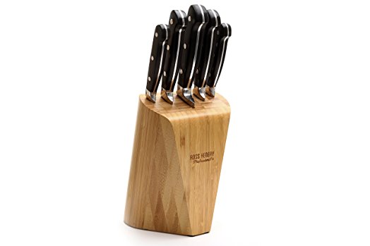 Ross Henery Professional, 5 Piece Premium, High Grade, High Carbon, 5Cr15MoV Stainless Steel, Kitchen Knife Set in 100% Solid Bamboo Block