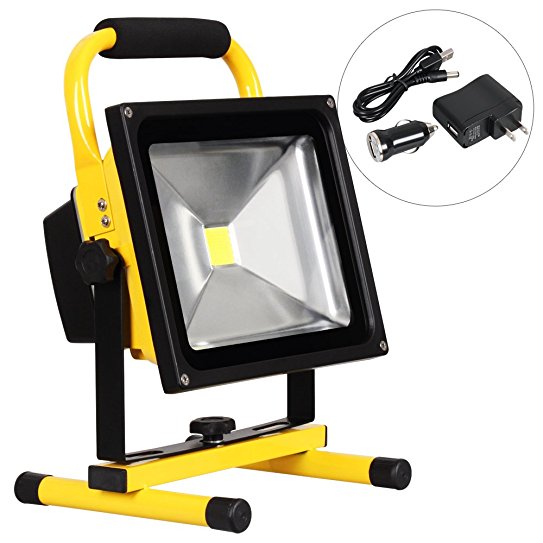 T-SUN 30W LED Rechargeable Portable Work Light, Waterproof LED FLood Light, Security Emergency Lights with Adapter & Car Charger Included, for Ourdoor Camping Fashing, Fishing, Working