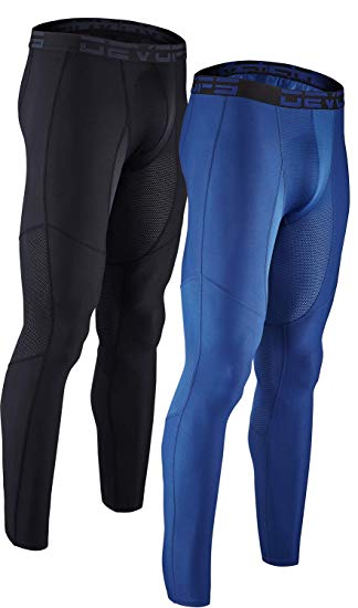 DEVOPS Men's 2 Pack Compression Cool Dry Tights Baselayer Running Active Leggings Pants