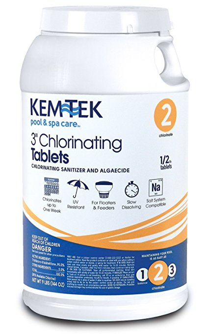 Kem-Tek 095 3-Inch Chlorinating Tablets for Pool and Spa, 9-Pound