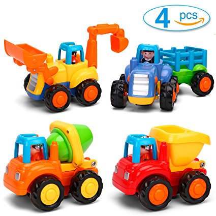 Kemuse Toddler Baby Toy Push And Go Friction Powered Car Toys Set for Children Boys Girls Kids Gift- Tractor, Bulldozer, Mixer Truck And Dumper（Set of 4）