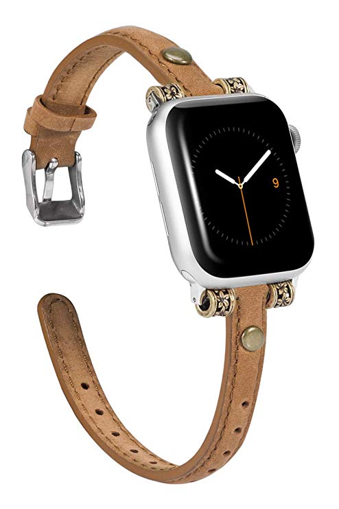 Wearlizer Compatible with Apple Watch 38mm 40mm 42mm 44mm Band Women, Vintage Leather Band Studded with Rivet iWatch Band Wristbands Strap Bracelet for Apple Watch Band Series 5 Series 4 Series 3 2 1