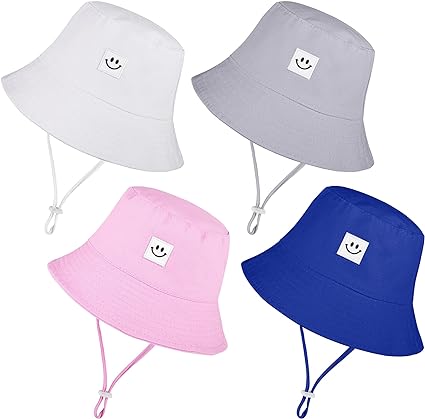 Cooraby 4 Pack Baby Sun Hat Breathable Smile Bucket Hat Toddler Sun Protective Bucket Hat Adjustable Cap for Baby Girl Boy