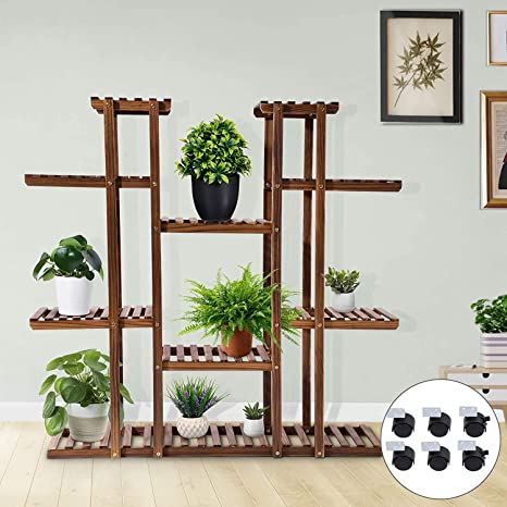 Plant Stand, Wood Plant Stand Indoor, 4 Tiers Plant Shelf, Flower Display Holder, Tiered Plants Stands for Indoor Outdoor Plants Shelves Garden Lawn Patio Balcony Bathroom Office (47.2X45.7X9.8in)