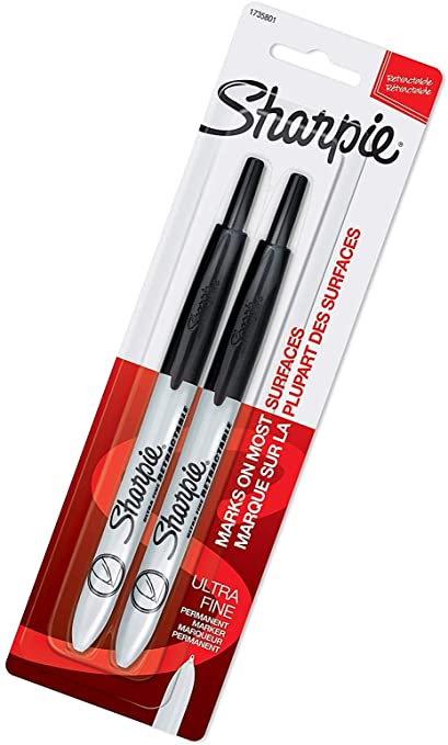 Sharpie Retractable Permanent Markers, Ultra Fine Point, Black, 2 Count New