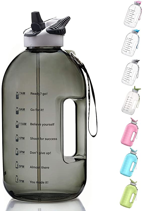 BOTTLED JOY 1 Gallon Water Bottle with Straw Lid, BPA Free Large Water Bottle with Motivational Time Marker Reminder Leak-Proof Drinking Big Water Jug for Sports Workouts and Outdoor Activity