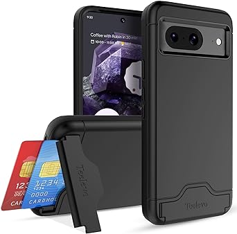 Teelevo Wallet Case for Google Pixel 8, Dual Layer Case with Card Slot Holder and Kickstand for Google Pixel 8 - Black