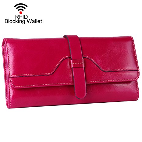 BIG SALE-70% OFF-Dante Women RFID Blocking Wax Genuine Leather Wallet With Zipper Pocket