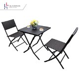 HampL Patio Resin Rattan Steel Folding Bistro Set Parma Style All Weather Resistant Resin Wicker 3 PCS Set of Foldable Table and Chairs Color Espresso Brown 1 Year Warranty