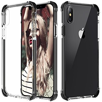 iPhone X Case,[Crystal Clear] [Air Cushion] Slim Protective Scratch Resistant Shock Absorption Bumper Soft TPU PC Case With Support Wireless Charging for Apple iPhone X/iPhone 10.