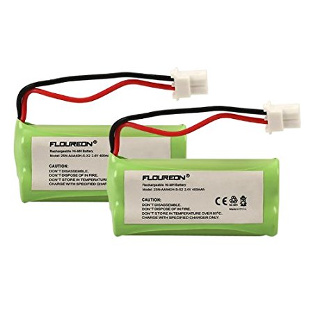 Floureon 2 Packs 2.4V 400mAh Rechargeable Cordless Phone Telephone Batteries for BT-183342, BT262342 BT266342 BT283342 BT162342 TL86009 TL86109 EL52251