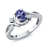 090 Ct Oval Blue Tanzanite and White Topaz 925 Sterling Silver Ring