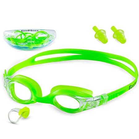 EcoMozz Kids Swim Goggles for Girls & Boys (Age 4-12) - UV Protection Anti Fog Swimming Goggles W/Soft Silicone Frame for Child & Early Teens | Clear Vision, No leak |