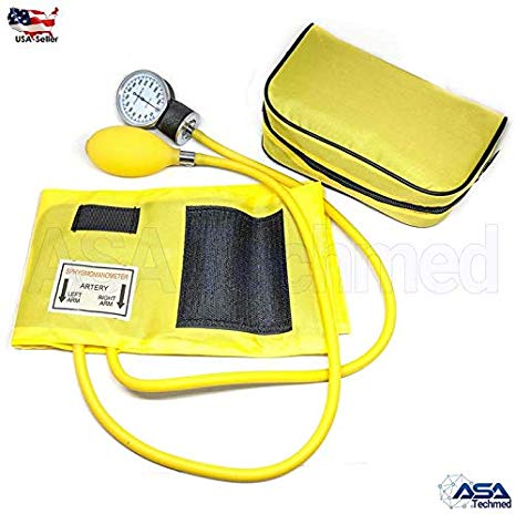 Manual Blood Pressure Monitor BP Cuff Gauge Aneroid Sphygmomanometer Machine Kit Ideal Gift for Medical Students, Doctors, Nurses, EMT, Paramedics and Firefighter … (Yellow)
