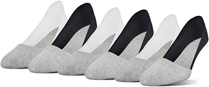 PEDS Women's Nylon/Cotton No Show Socks Liner with Gel Trim, 6-Pack, Black, Heather Gray/White, Shoe Size: 5-10