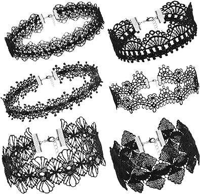 Yolev 6 Pieces Black Choker Necklace Set Stretch Necklaces Black Lace Tattoo Choker Gothic Necklace for Women Girls