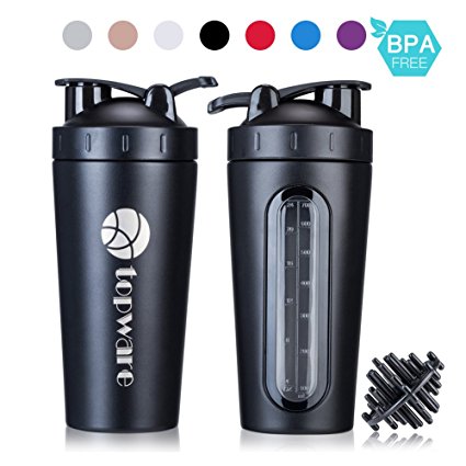28oz Stainless Steel Classic Protein Mixer Shaker Bottle Dishwasher Safe BPA Free Leak Proof Insulated Mixing Shaker Cup Large Portable Loop Flip top For Sports Fitness Nutrition (BLACK)
