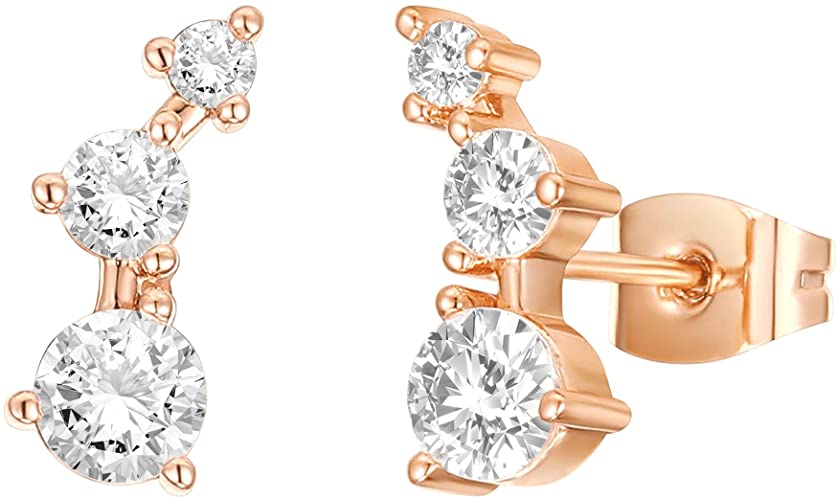 PAVOI 14K Gold Plated Sterling Silver Post Mini Constellation Cubic Zirconia Ear Crawler Earrings - Tiny Faux Diamond Sterling Silver Post Ear Climber Fashion Earrings for Women or Girls