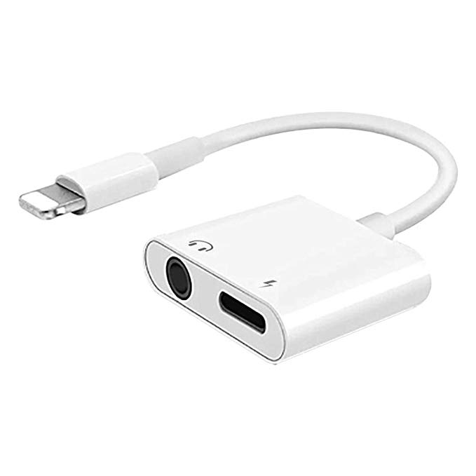 Phoneix 2in1 3.5mm Headphone Jack Splitter Audio Cable Compatible for iPhone X 8 7 Plus White