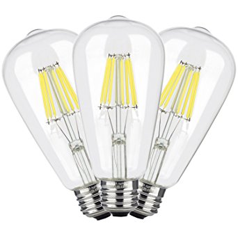 CRLight 8W Edison Style Vintage LED Filament Light Bulb, 6000K Daylight (Cold White) 800LM, E26 Medium Base Lamp, ST21(ST64) Antique Shape, Clear Glass Cover, 80W Equivalent, Non-dimmable, 3 Pack