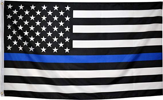 Eugenys Thin Blue Line American Flag (3x5 Feet) - Free US Police Flag Patch Included - Bright Vivid Colors, Durable Brass Grommets - Black White and Blue USA Flag Honoring Law Enforcement Officers