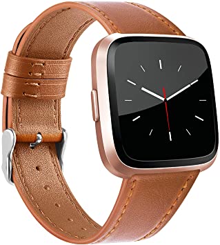 Vancle Leather Band Compatible with Fitbit Versa Bands, Fitbit Versa Lite/Versa 2 Leather Bands and Fitbit Versa SE Accessories Bands for Women Men