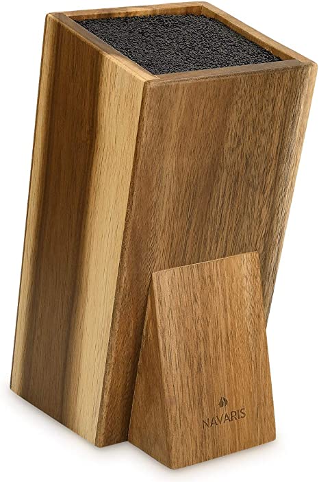 Navaris Porte-Couteaux Bois - Bloc de Rangement à Couteau Universel en Acacia 25 x 15 x 10,5 cm - Bloc Couteau de Cuisine Vide avec Tiges Plastique