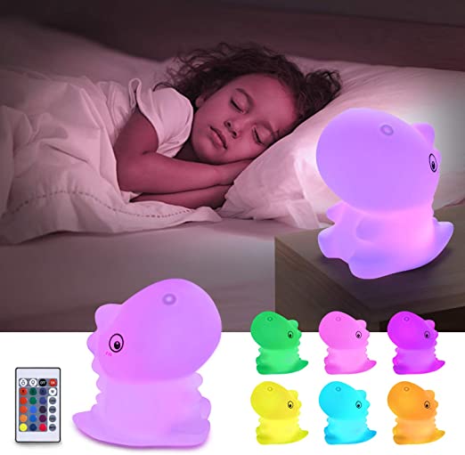 GoLine Dinosaur Night Light for Toddlers Boys Girls, Babies Christmas Kawaii Gifts, Color Changing Touch Night Lamp with Remote, Desk Decor Teen Girls Women, USB Rechargeable 7-Color LED Nightlight.
