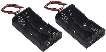 WAYLLSHINE 2Pcs 2 x 1.5V AA Battery Holder Case Box, 2 AA Battery Holder with Wire Leads