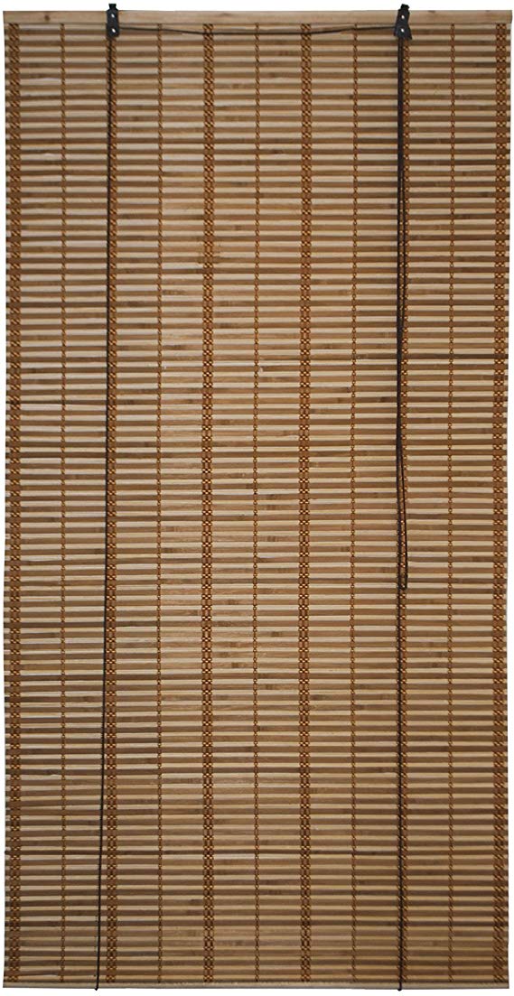 ALEKO BBL36X64BR Light Brown Bamboo Roman Wooden Roll Up Blinds Light Filtering Shades Privacy Drape 36 X 64 Inches