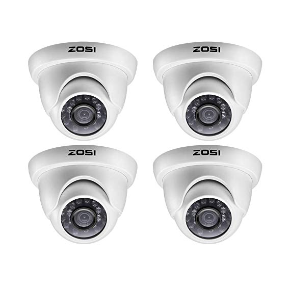 ZOSI 4 Pack 1080P Surveillance Dome CCTV Cameras for HD TVI/Analog Security dvr System with 65ft Night Vision 24pcs IR led Lights for Outdoor Indoor Using