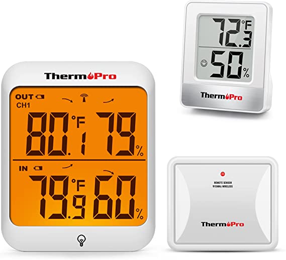 ThermoPro TP49 Digital Hygrometer Indoor Thermometer Humidity Meter Room Thermometer  ThermoPro TP63B Indoor Outdoor Thermometer Wireless Hygrometer, 500FT Inside Outside Th