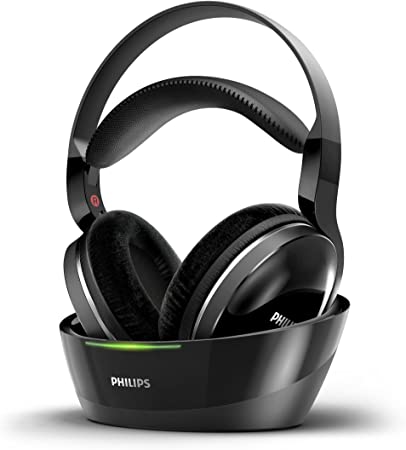 Philips Wireless Over-Ear TV Headphones Wireless Hi-Fi Headphones (Excellent Sound, high-Resolution Audio, 30-m Range, Docking Station, Velour Ear Pads) Black