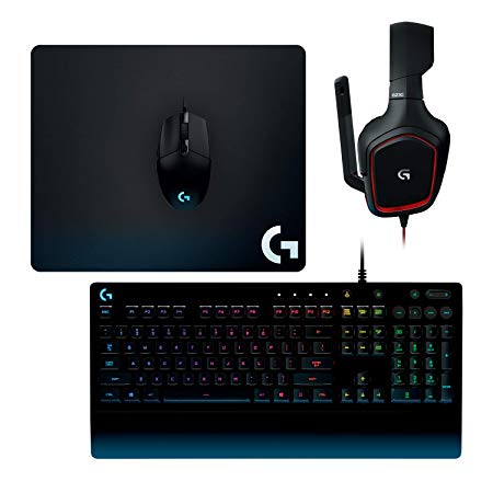 Logitech G Gear UP Gaming Bundle Gaming Grade Mouse, Keyboard, Stereo Headset Mouse Pad, Black