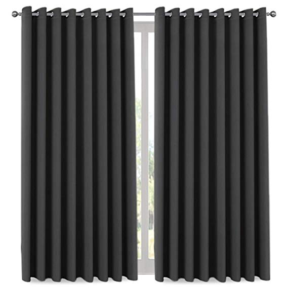 Thermal Insulated Blackout Patio Door Drapery, Noise Reducing Performance Grommet Slider Curtain Panel, Room Divider Curtains 84 Inch Length (1 Panel, 7' Tall by 8.5' Wide, Charcoal Gray)