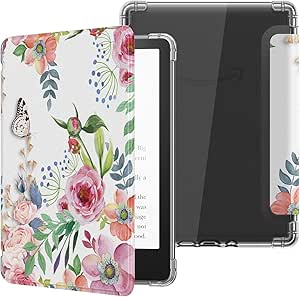 MoKo Case for 6.8" Kindle Paperwhite 11th Generation 2021&Kindle Paperwhite Signature Edition, Ultra Clear Soft Flexible Transparent TPU Back Cover Light Shell with Auto Wake/Sleep, Fragrant Flowers