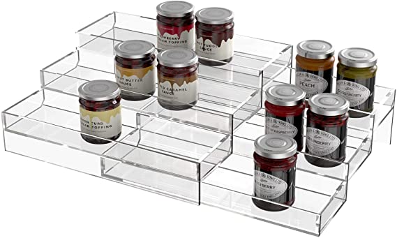 3-Tier Acrylic Spice Rack, MOCREO Clear Expandable Spice Cabinet Rack Organizer for Countertop Storage Holder for Kitchen-2 Packs