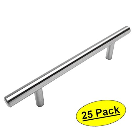 Cosmas 404-4SS True Solid Stainless Steel Construction 3/8 Inch Slim Line Euro Style Cabinet Hardware Bar Handle Pull - 4" Hole Centers - 25 Pack
