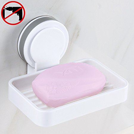 HOOMTAOOK Super Power Vacuum Suction Soap Dish Holder No Drill Waterproof Heavy Duty Removable Reusable Kitchen Sink Bathroom Shower For Bathroom And Kitchen