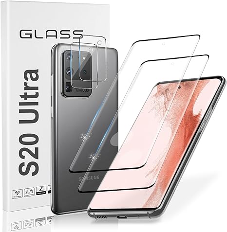 Premium [2 2 Pack] for Samsung Galaxy S20 Ultra 9H Hardness Tempered Glass Screen Protector and Camera Lens Protector, 3D Full Coverage, Fingerprint Unlock, Galaxy S20 Ultra Screen Protector(6.9 Inch)