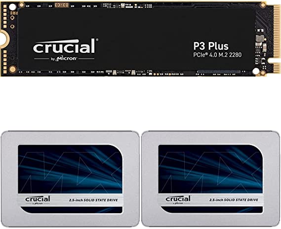 Crucial P3 Plus 1TB PCIe Gen4 3D NAND NVMe M.2 SSD & MX500 500GB 3D NAND SATA 2.5 Inch Internal SSD, up to 560MB/s - CT500MX500SSD1 & MX500 1TB 3D NAND SATA 2.5 Inch Internal SSD, up to 560MB/s