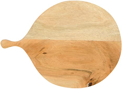 Creative Co-Op DF3135  Round Acacia Wood Cutting Handle Cheese Board, 13.75", Brown