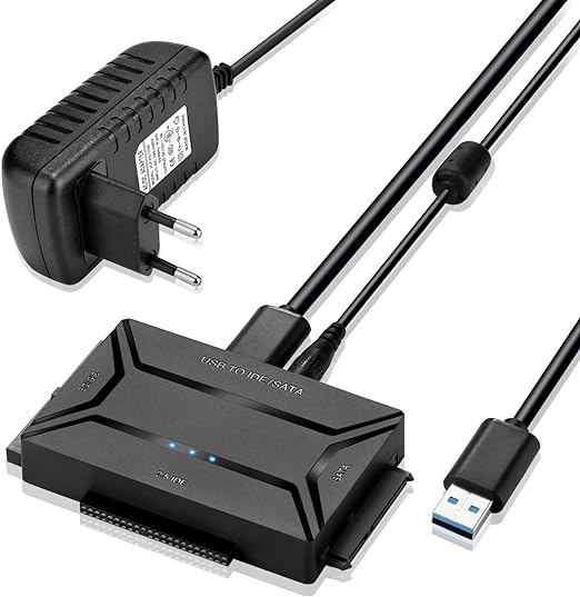 Convertidor AGPtek USB 3.0 a IDE/SATA, Adaptador de Disco Duro con Interruptor de Corriente para Discos Duros SATA/IDE/SSD 2.5"/3.5", Soporta 4TB, Incluye Adaptador de Corriente de 12V y Cable USB 3.0