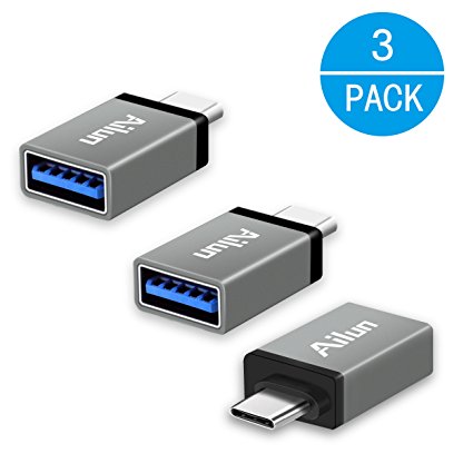 USB-C Adapter,Type C Adapter,[3 Pack],by Ailun,Hi-speed USB-C to USB-A 3.0 Female Adapter for USB Type-C Devices,for MacBook,ChromeBook Pixel,Nexus 5X,Nexus 6P,Nokia N1 Tablet and More Devices[Grey]