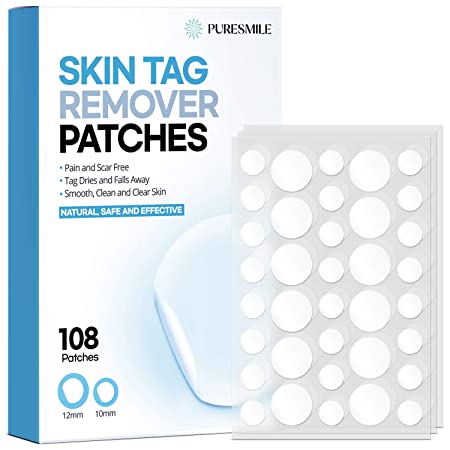 Skin Tag Remover Patches (108 PCS) by PureSmile, Natural Ingredients, New and improved formulation, Skin Tag Remover Pads
