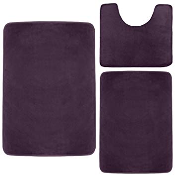 Clara Clark Memory Foam Bath Mat, Ultra Soft Non Slip and Absorbent Bathroom Rug. – Dark Purple, Set of 3 - Small/Large/Contour