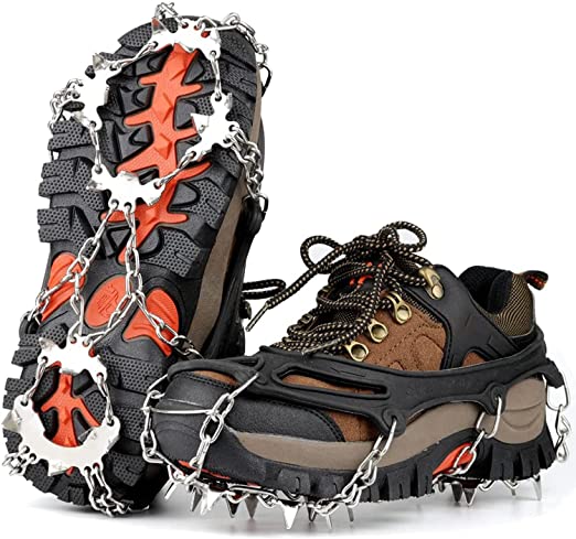 7-Mi Ice Traction Cleats Ice Snow Grips Crampons with 19 Boots Shoe Spikes Teeth Steel Stainless for Walking, Jogging, Climbing and Hiking Fishing