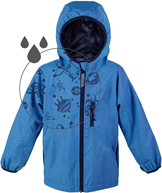 Therm Boys Rain Jacket, Lightweight Raincoat with Magic Pattern - Breathable Mesh Lined - Blue Red - Toddler Kids Youth